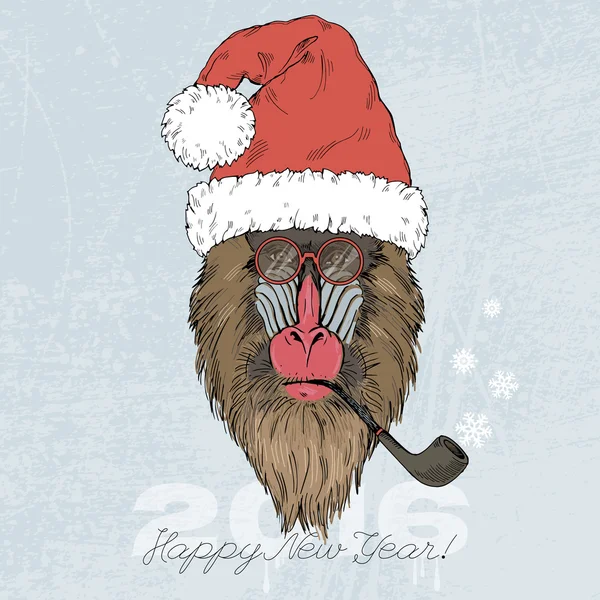 Noel Baba şapkası maymun portre — Stok Vektör
