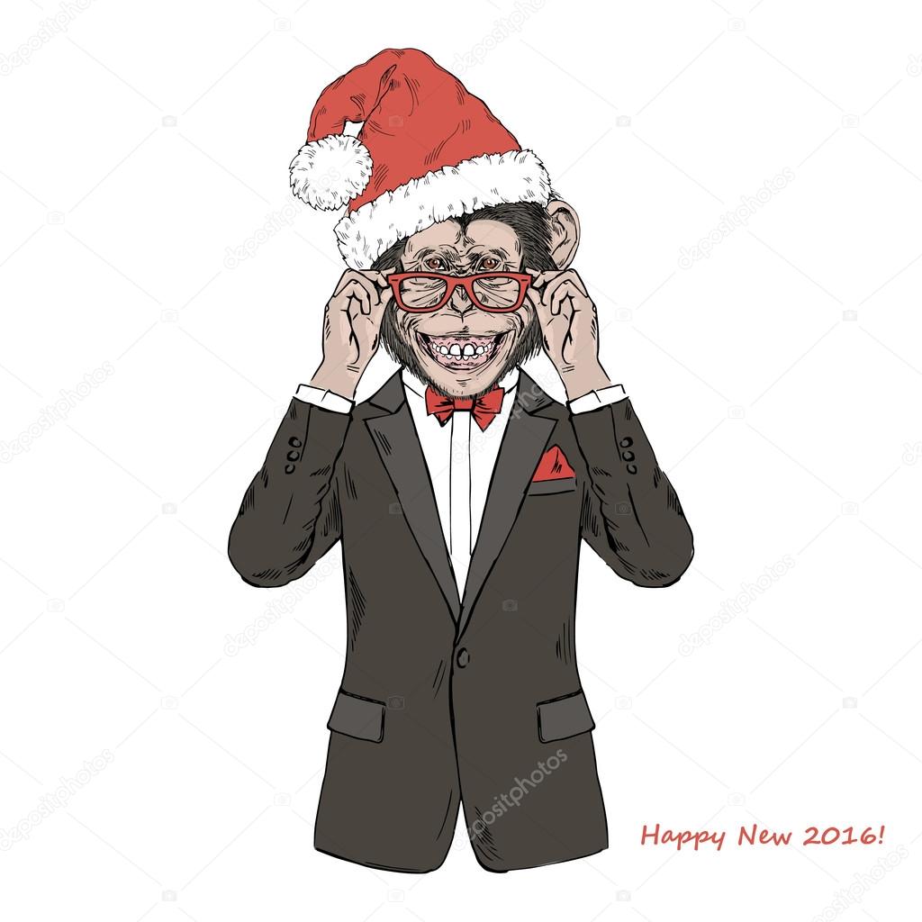 Chimpanzee Monkey In Santa Hat Vector Image By C Olga Angelloz Vector Stock