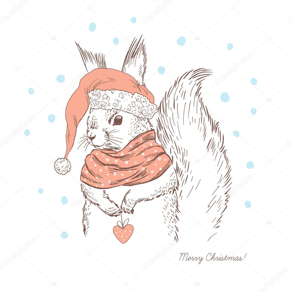 Squirrel In Santa Hat Vector Image By C Olga Angelloz Vector Stock