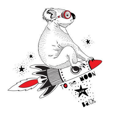 Aya roket üzerinde uçan koala