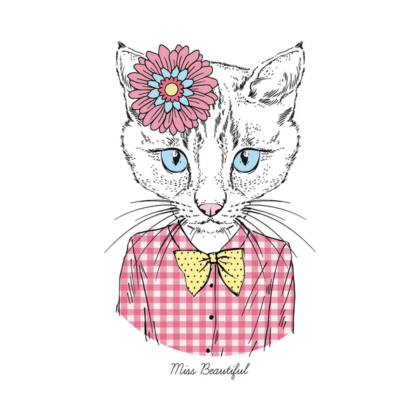 Retrato de gato bonito menina hipster — Vetor de Stock