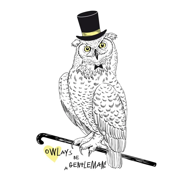 Hibou gentleman en chapeau haut — Image vectorielle