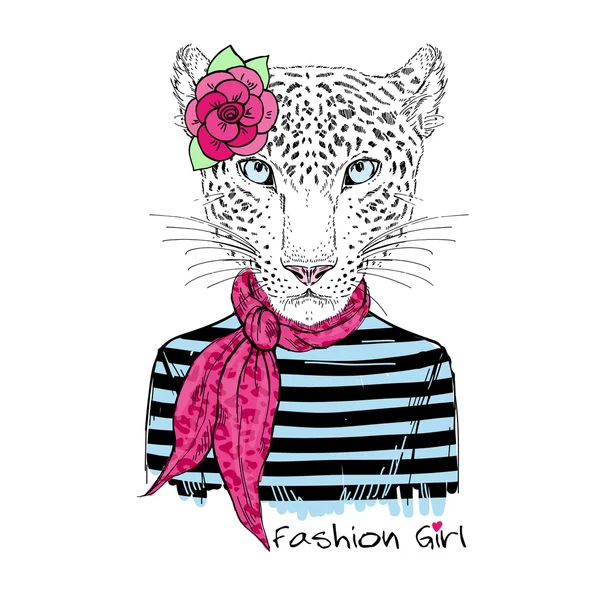 Mooie leopard hipster meisje — Stockvector