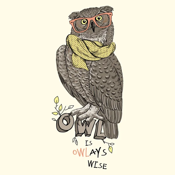 Hipster mądra sowa — Wektor stockowy