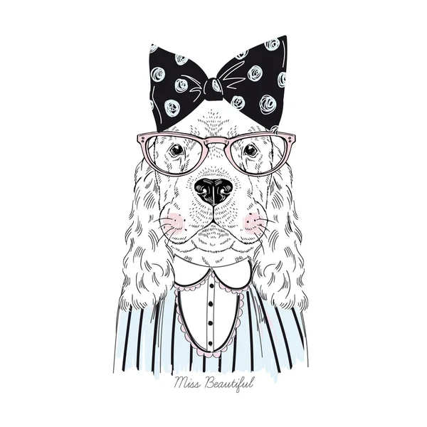 Lindo hipster perrito chica — Vector de stock