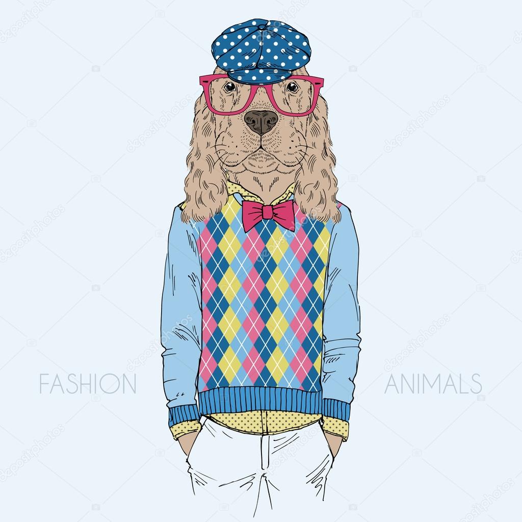 dressed up hipster dog
