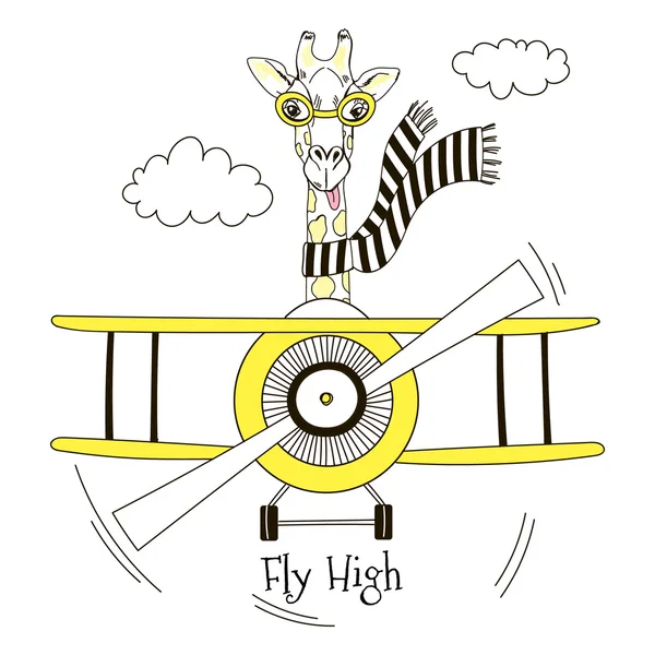 Girafe pilote avion — Image vectorielle