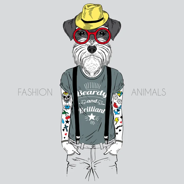 Dog hipster with tattoo dressed up — Stock Vector