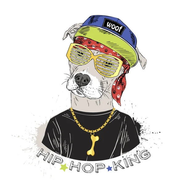 Pit bull dans le style hip hop — Image vectorielle