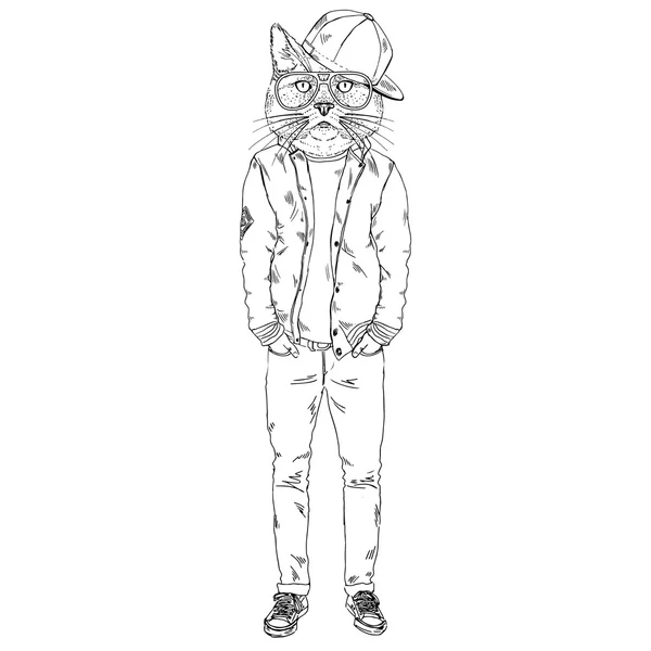 Кіт, одягнений у хіп-хоп стилі — стоковий вектор