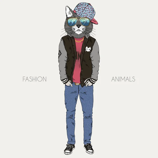 Cat dressed up in hip hop style — Stockvector