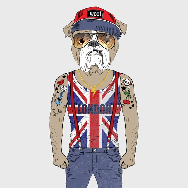 Bouledogue anglais habillé en t-shirt — Image vectorielle