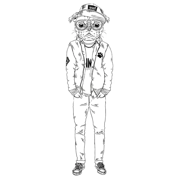 Pug dressed up in hip hop style — Stockvector