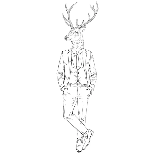 Cerf homme en costume rétro — Image vectorielle