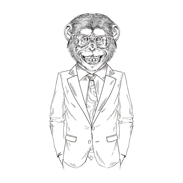 ビジネス スーツを着たチンパンジー — ストックベクタ