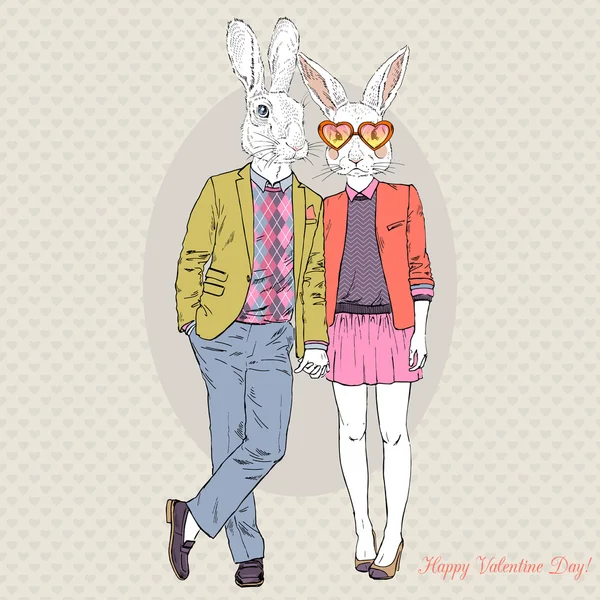 Hipsters coelhinhos casal —  Vetores de Stock