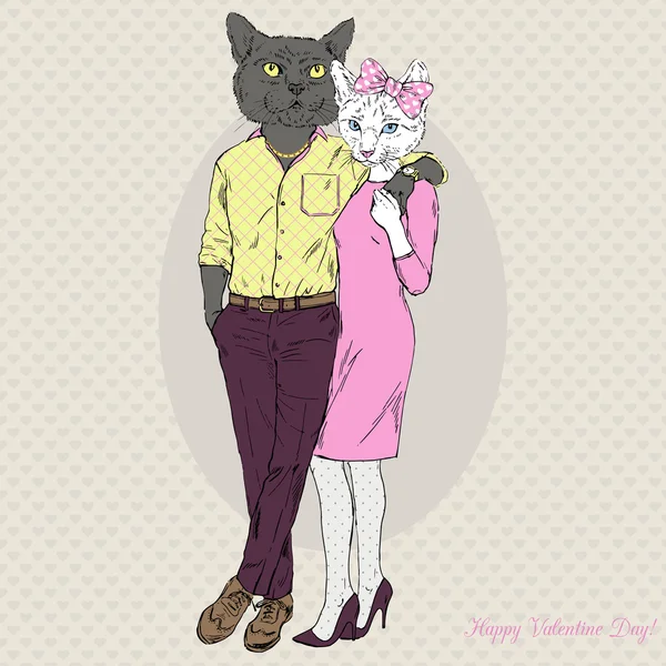 Moda gatos pareja — Vector de stock