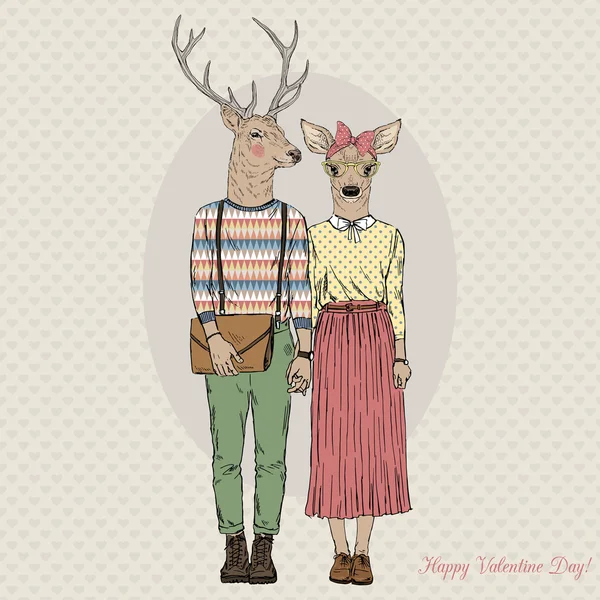 鹿の流行に敏感なカップル — ストックベクタ