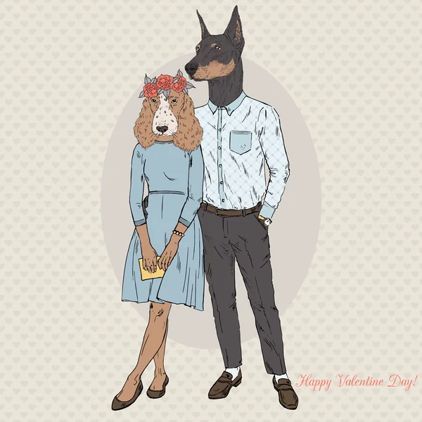 Moda perros pareja — Archivo Imágenes Vectoriales