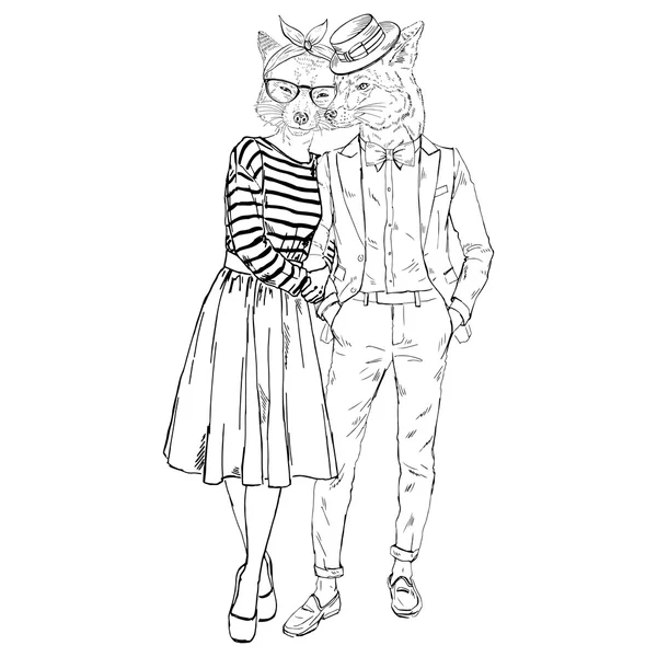 Couple renard hipster — Image vectorielle