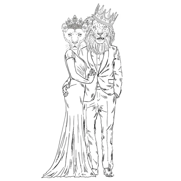 Couple royal de lion et lionne — Image vectorielle