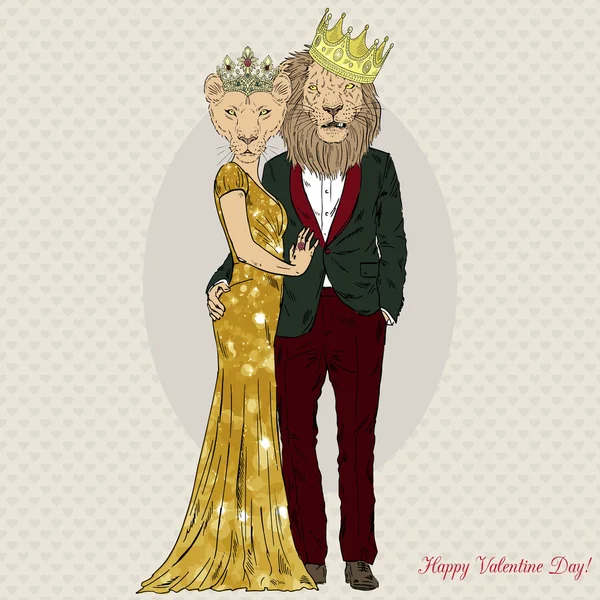 Pareja real de leones y leonas — Vector de stock