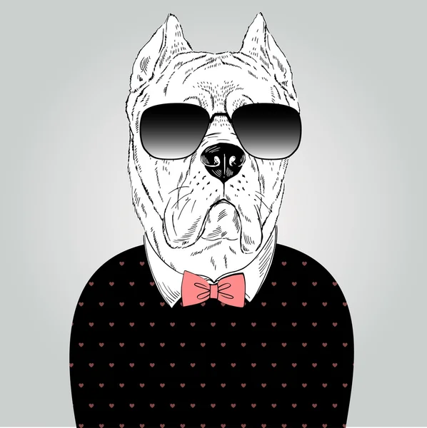 Πορτρέτο του μαντρόσκυλο σκυλί σε μαύρα γυαλιά ηλίου — Διανυσματικό Αρχείο