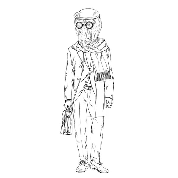 Mono proboscis en traje y abrigo — Vector de stock