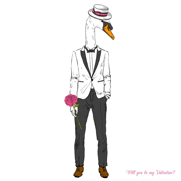 Elegantní Labutí chlapce s růžové růže — Stockový vektor