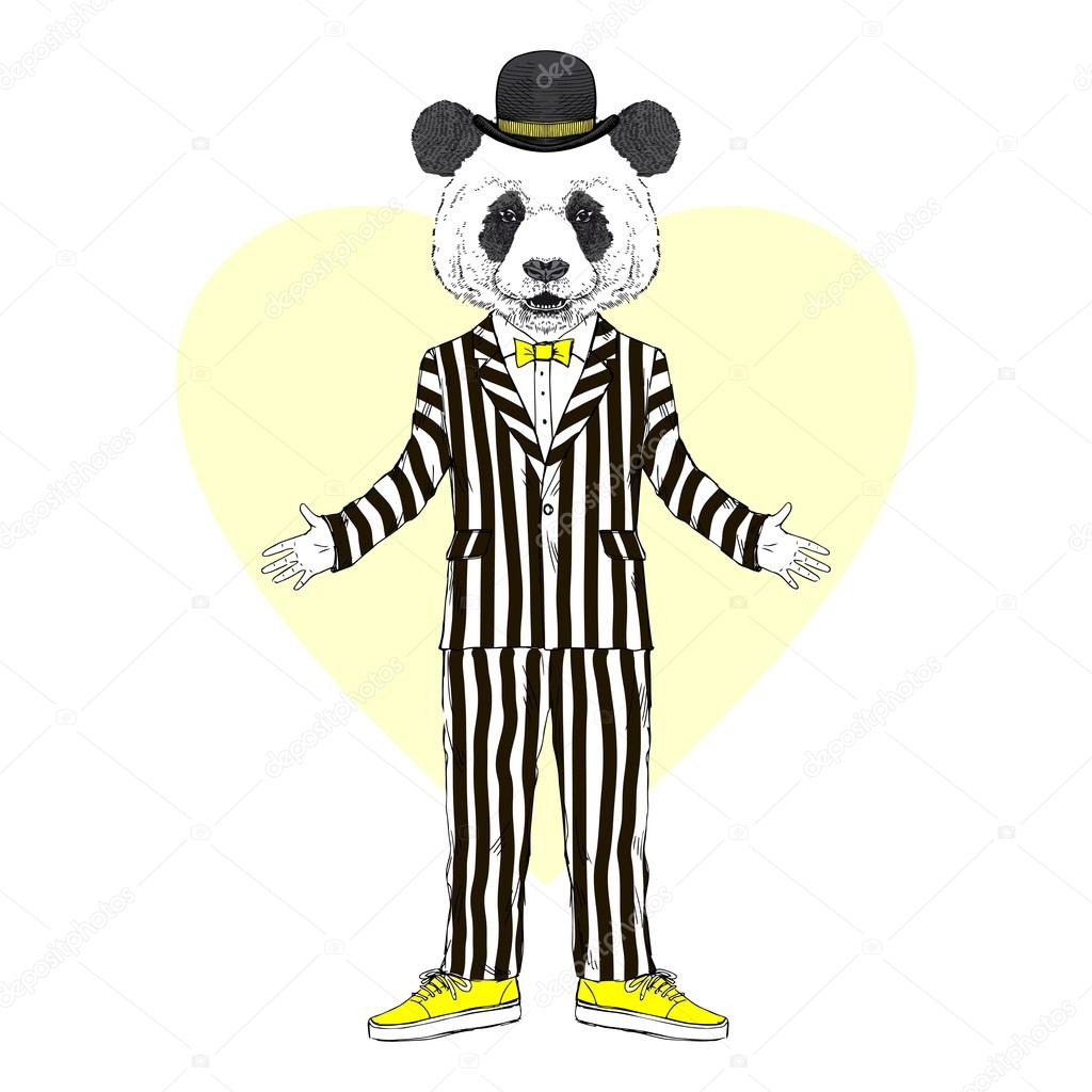 panda bear in stripy suit
