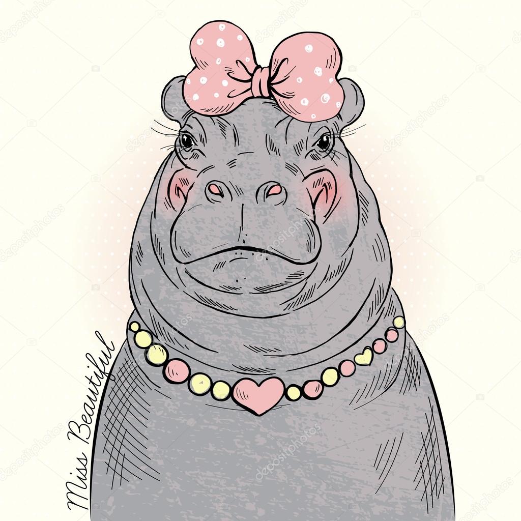 Hippo girl with bow and necklace