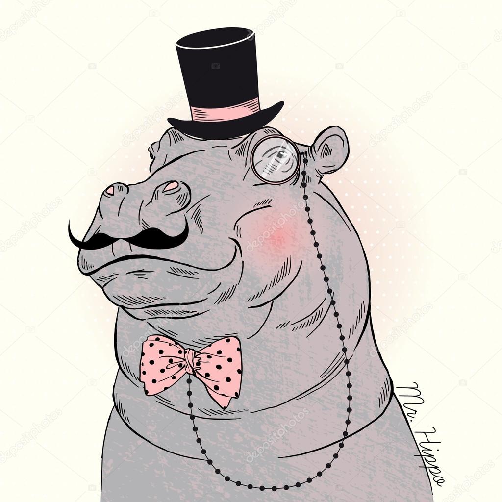 Hippo gentleman in tall hat