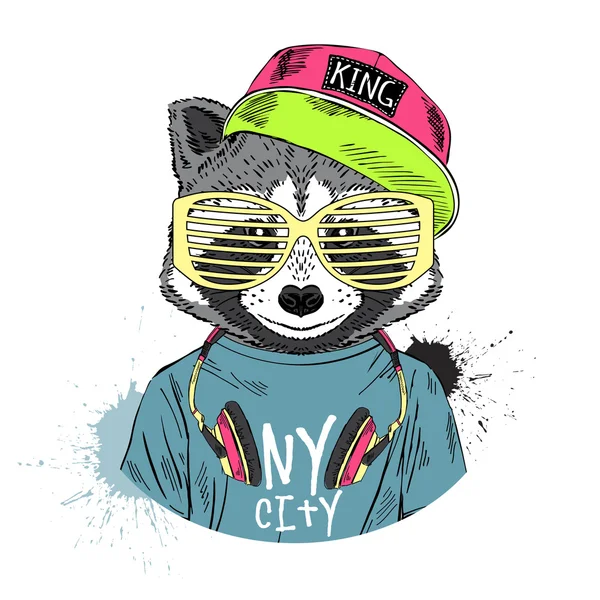 Hombre mapache en estilo hip hop — Vector de stock