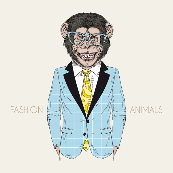 Chimpancé sonriente en traje de negocios — Vector de stock