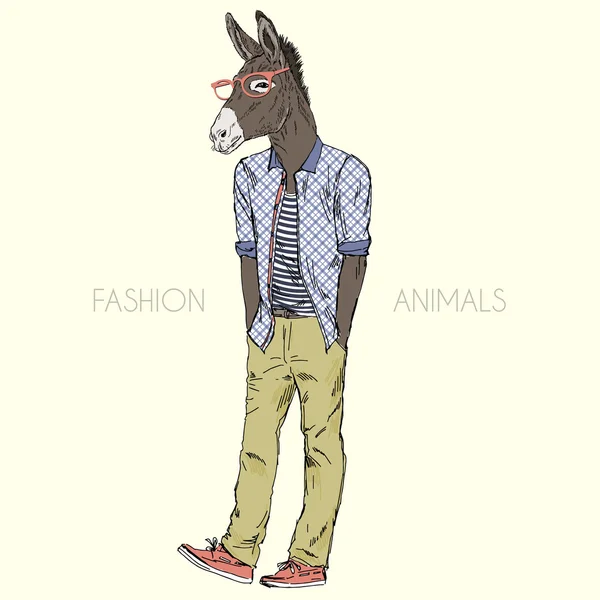 Rapaz hipster burro — Vetor de Stock