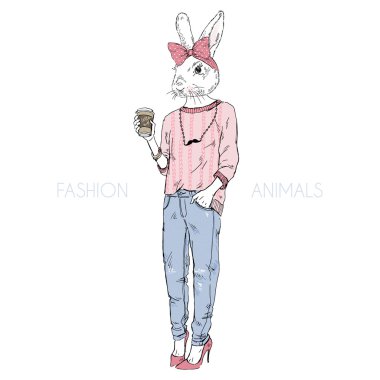 tavşan kız hipster kahve içme