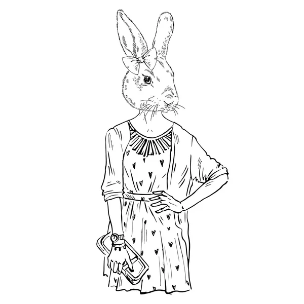 Schattig hipster bunny meisje — Stockvector