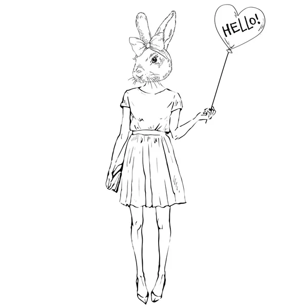 Hipster lapin fille avec ballon — Image vectorielle