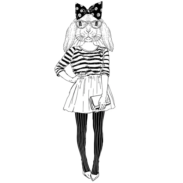 Lapin hipster fille — Image vectorielle