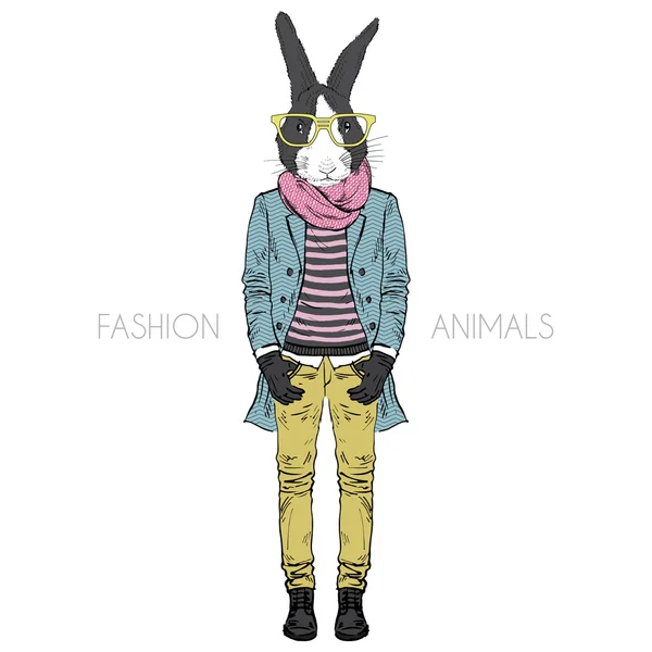 穿着大衣的时尚兔子 — 图库矢量图片