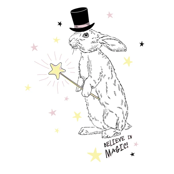 Hand dras magic bunny — Stock vektor