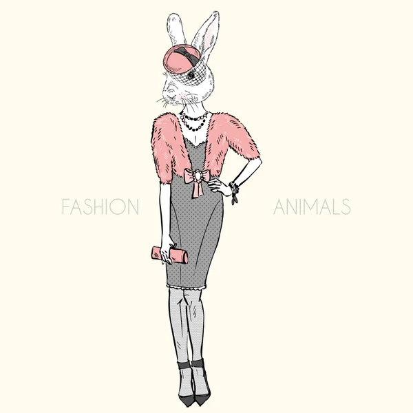 Coniglietta vestita in stile retrò — Vettoriale Stock