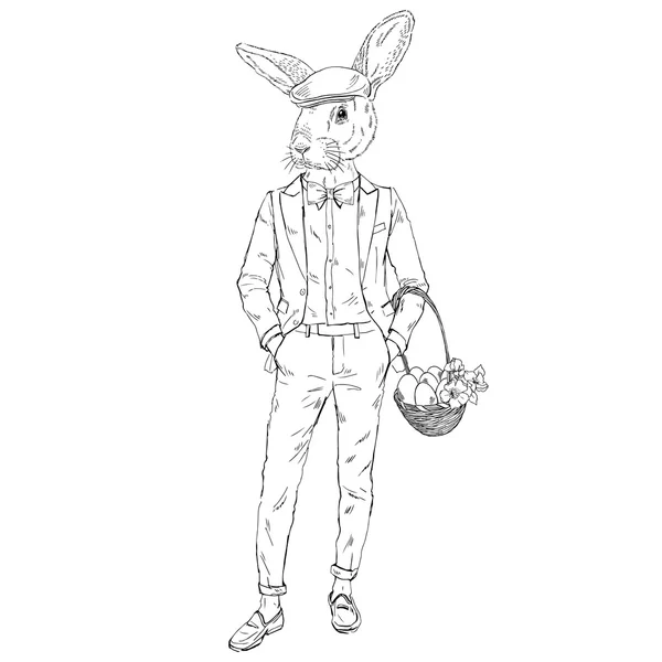 Moda tavşan ile Paskalya sepeti — Stok Vektör