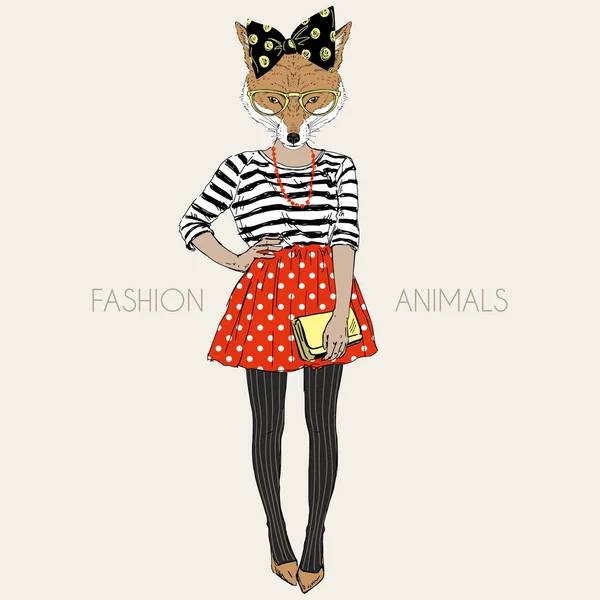 Renard hipster fille, illustration animale de mode — Image vectorielle