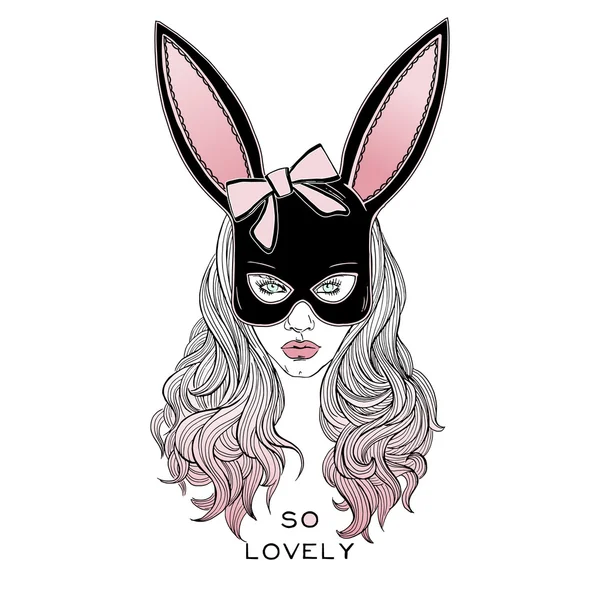Belle femme en masque de lapin — Image vectorielle