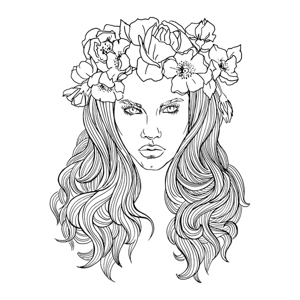 Молода жінка в квітковому вінку — стоковий вектор