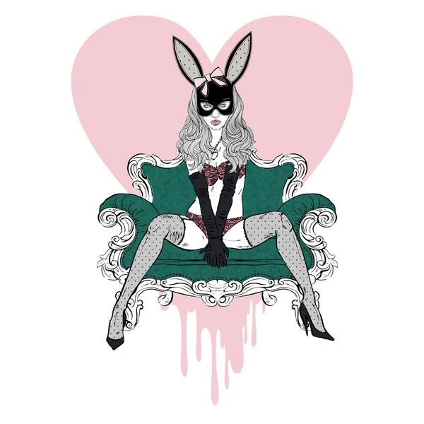 Femme sexy en masque de lapin — Image vectorielle