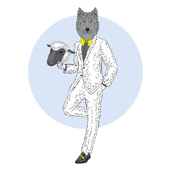 船のスーツを着た狼 — ストックベクタ