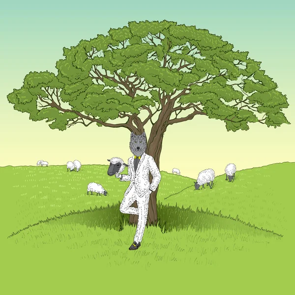 Вовк, одягнений у овечий костюм — стоковий вектор