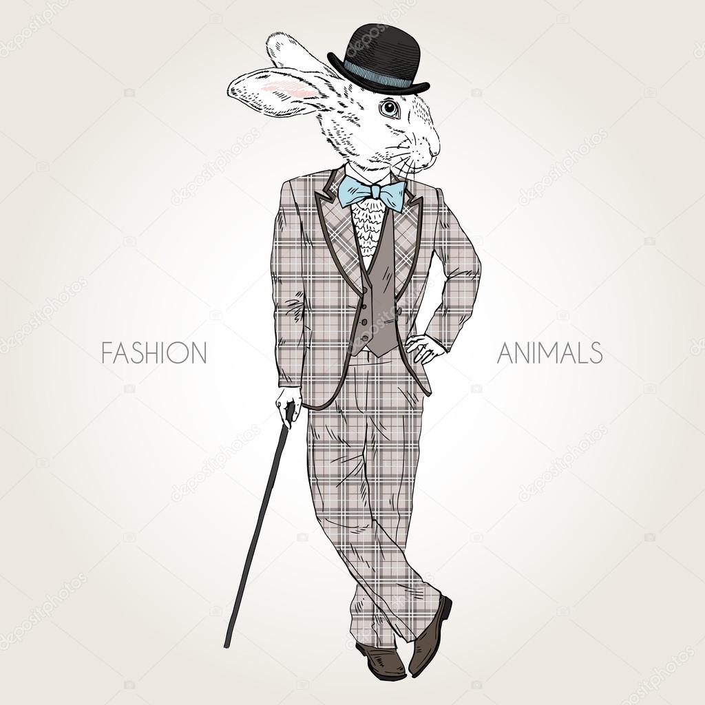rabbit dressed up in retro style